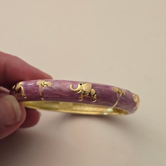 JTF Elephant Palm Tree Bangle Bracelet Gold Purple Pink Enamel - Picture 5 of 10